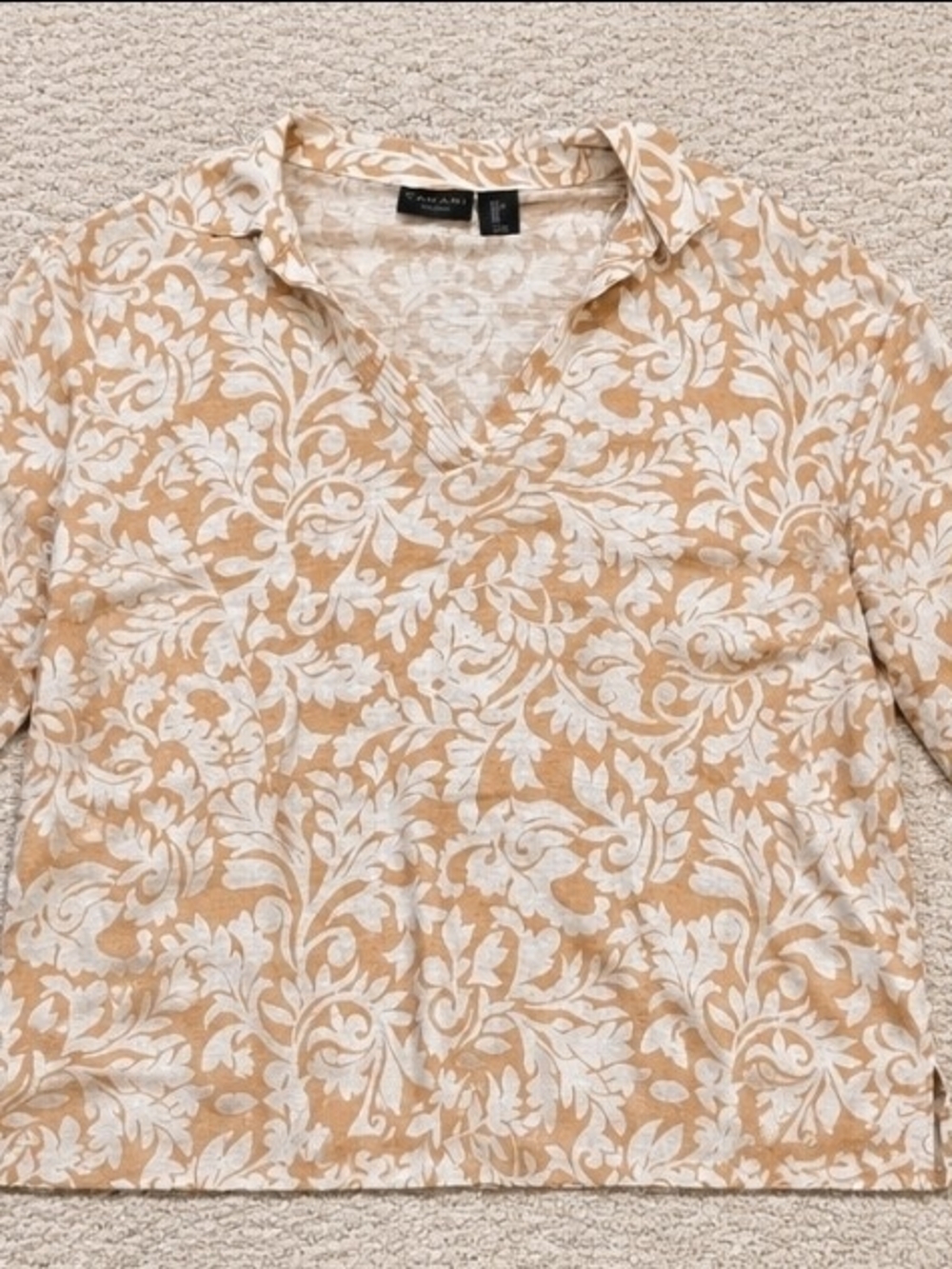Tahari Peach and White Floral Collared Polo